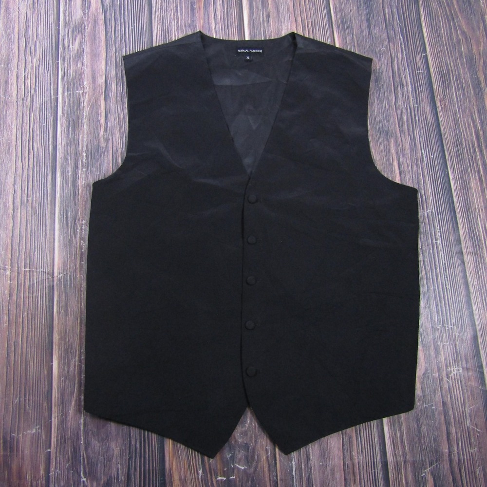Suit Vest Formal Fashions Mens XL Black Solid Polyester Tuxedo Formal Waistcoat